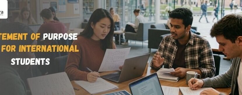 Student writing a Statement of Purpose for international university application