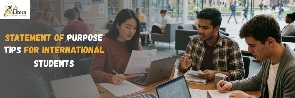 Student writing a Statement of Purpose for international university application