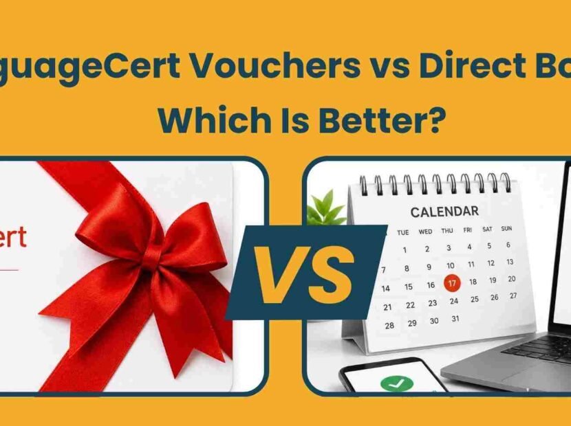 Comparison of LanguageCert vouchers and direct booking options for students registering for an English language test.