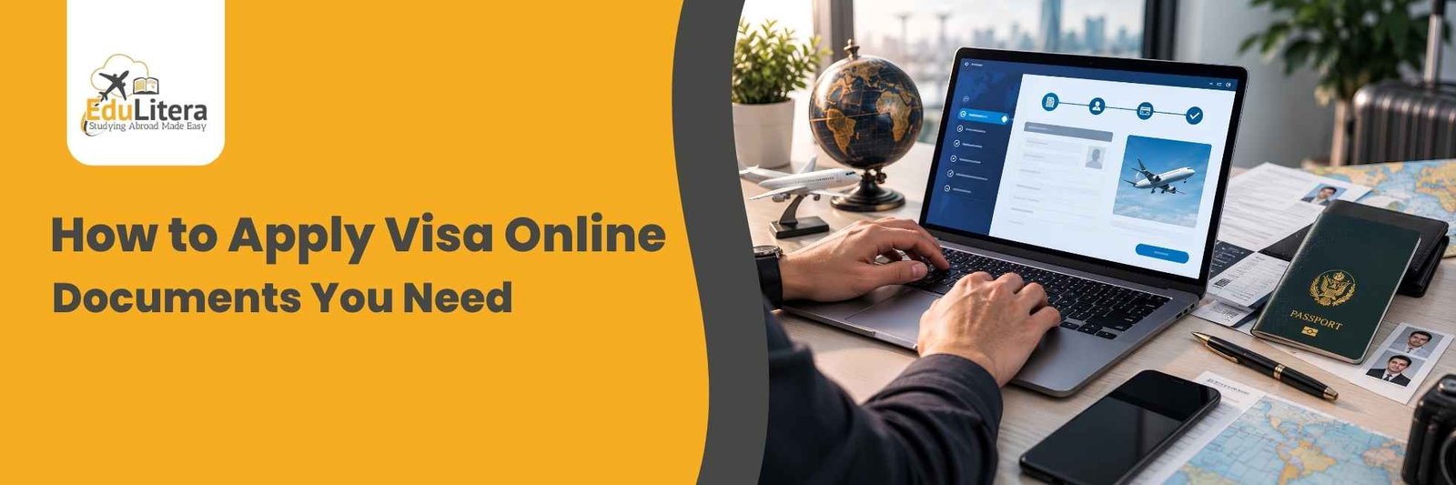 Applicant preparing documents to Apply Visa Online for an international visa application.